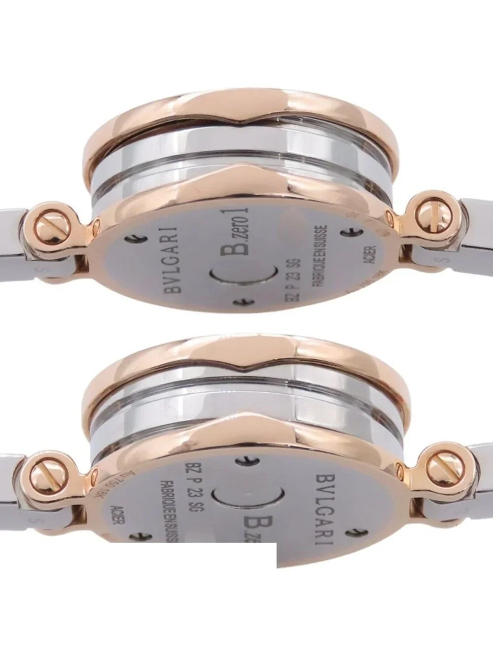 Bvlgari B.Zero1 12 S White SS 18K Pink Gold Diamond Bangle Watch